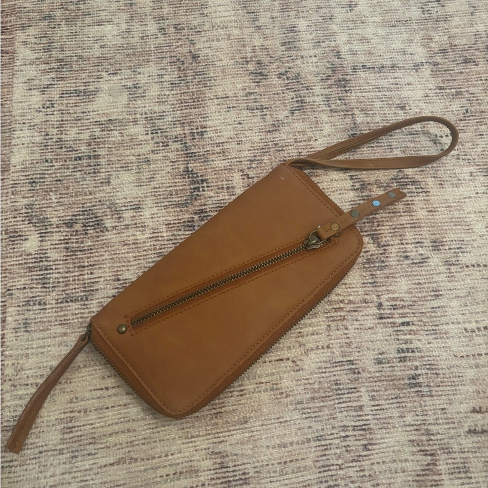 Free People Tan Leather Wallet with Zipper